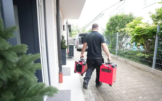 Vilson-Techniker bringt Trocknungsgeräte zu einem Wasserschaden